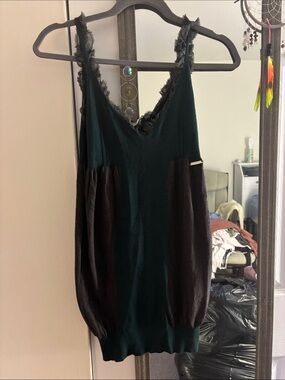 Made in Italy Tank shirt dress, Green and Grey, Silk bamboo cashmere